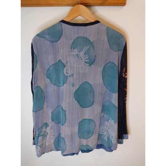 SIMATADELA Simone Vary Lioni Art to Wear Top Turtle Print Lagenlook Blue M/L - Picture 2 of 10